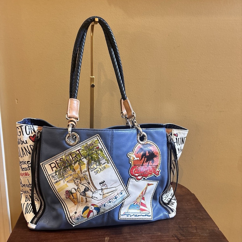 Brighton‎ Fashionista Beverly Glam California Leather Tote Bag Blue Travel Large